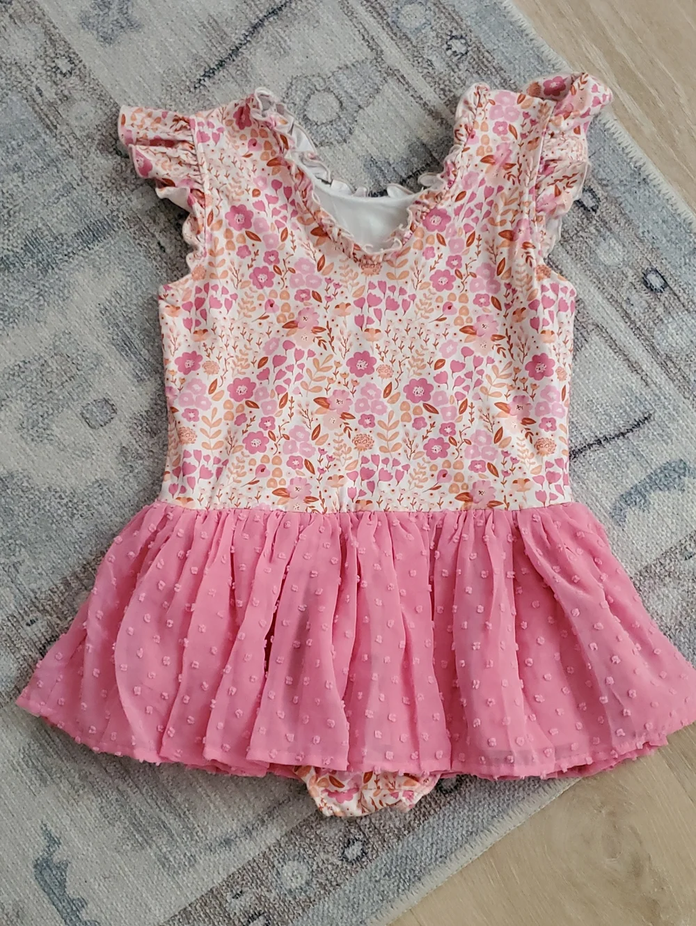 Cheeky Plum Girls Farrah leotard Citrus floral pattern pink ruffle skirt Sz8y